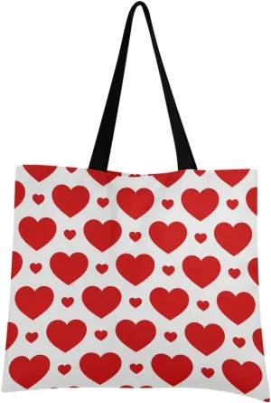 visesunny Women Extra Large Tote Bag Red Heart Pattern Shoulder Bags Ladies Beach Travel Reusable Grocery Shopping Portable Storage Handbag