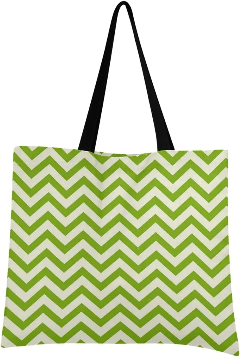 visesunny Women Extra Large Tote Bag Summer Green Seamless Zig Zag Pattern Shoulder Bags Ladies Beach Travel Reusable Grocery Shopping Portable Storage Handbag