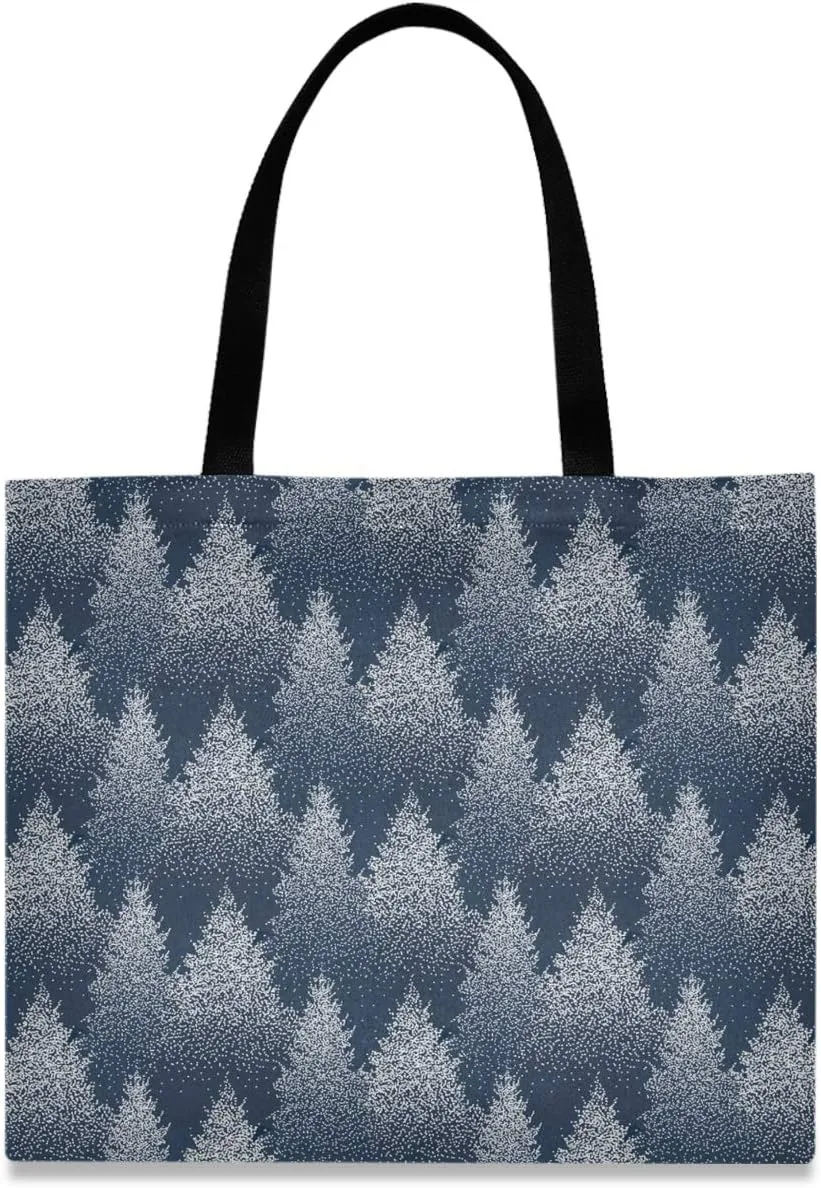 visesunny Women's Large Canvas Tote Shoulder Bag Christmas Coniferous Forest Top Storage Handle Shopping Bag Casual Reusable Tote Bag for Beach,Travel,Groceries,Books