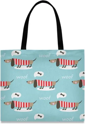 visesunny Women's Large Canvas Tote Shoulder Bag Hungry Dog Woof Cartoon Animal Top Storage Handle Shopping Bag Casual Reusable Tote Bag for Beach,Travel,Groceries,Books
