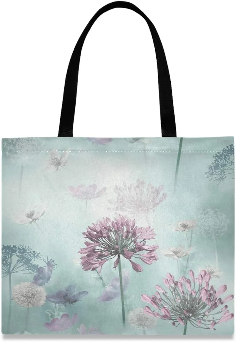 visesunny Women's Large Canvas Tote Shoulder Bag Spring Meadow Floral Top Storage Handle Shopping Bag Casual Reusable Tote Bag for Beach,Travel,Groceries,Books