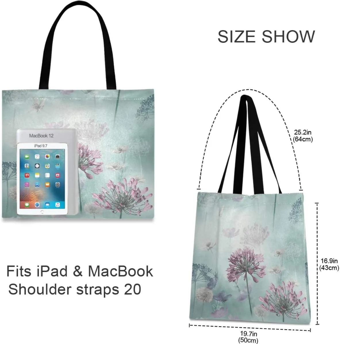 visesunny Women's Large Canvas Tote Shoulder Bag Spring Meadow Floral Top Storage Handle Shopping Bag Casual Reusable Tote Bag for Beach,Travel,Groceries,Books