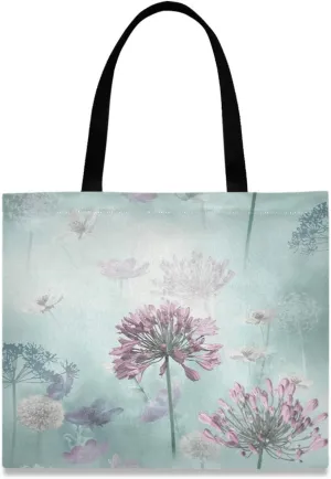 visesunny Women's Large Canvas Tote Shoulder Bag Spring Meadow Floral Top Storage Handle Shopping Bag Casual Reusable Tote Bag for Beach,Travel,Groceries,Books