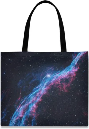visesunny Women's Large Canvas Tote Shoulder Bag Witch Broom Nebula Top Storage Handle Shopping Bag Casual Reusable Tote Bag for Beach,Travel,Groceries,Books