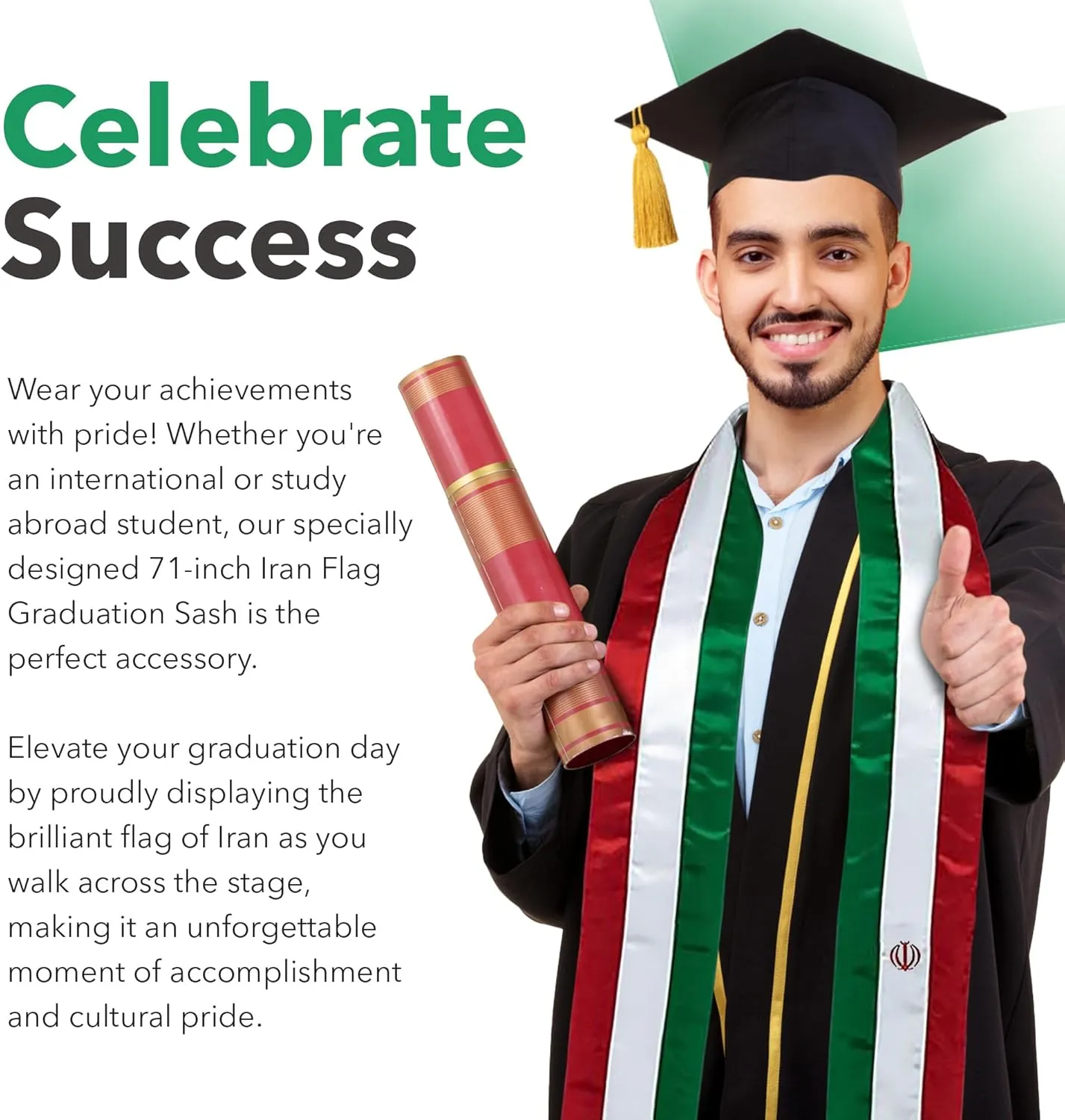 Vision Wear - Southern Asia Flag Graduation Sash/Stole - Luxurious Cultural Symbol - Embrace Your Heritage-Pride & Honor Sash