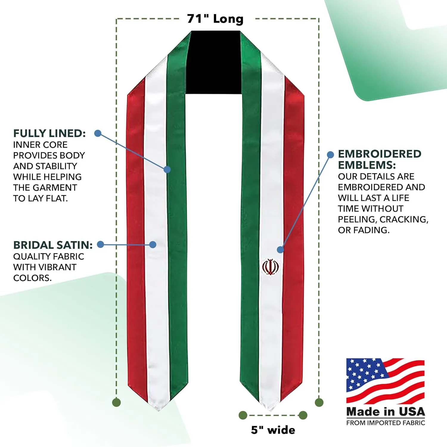 Vision Wear - Southern Asia Flag Graduation Sash/Stole - Luxurious Cultural Symbol - Embrace Your Heritage-Pride & Honor Sash