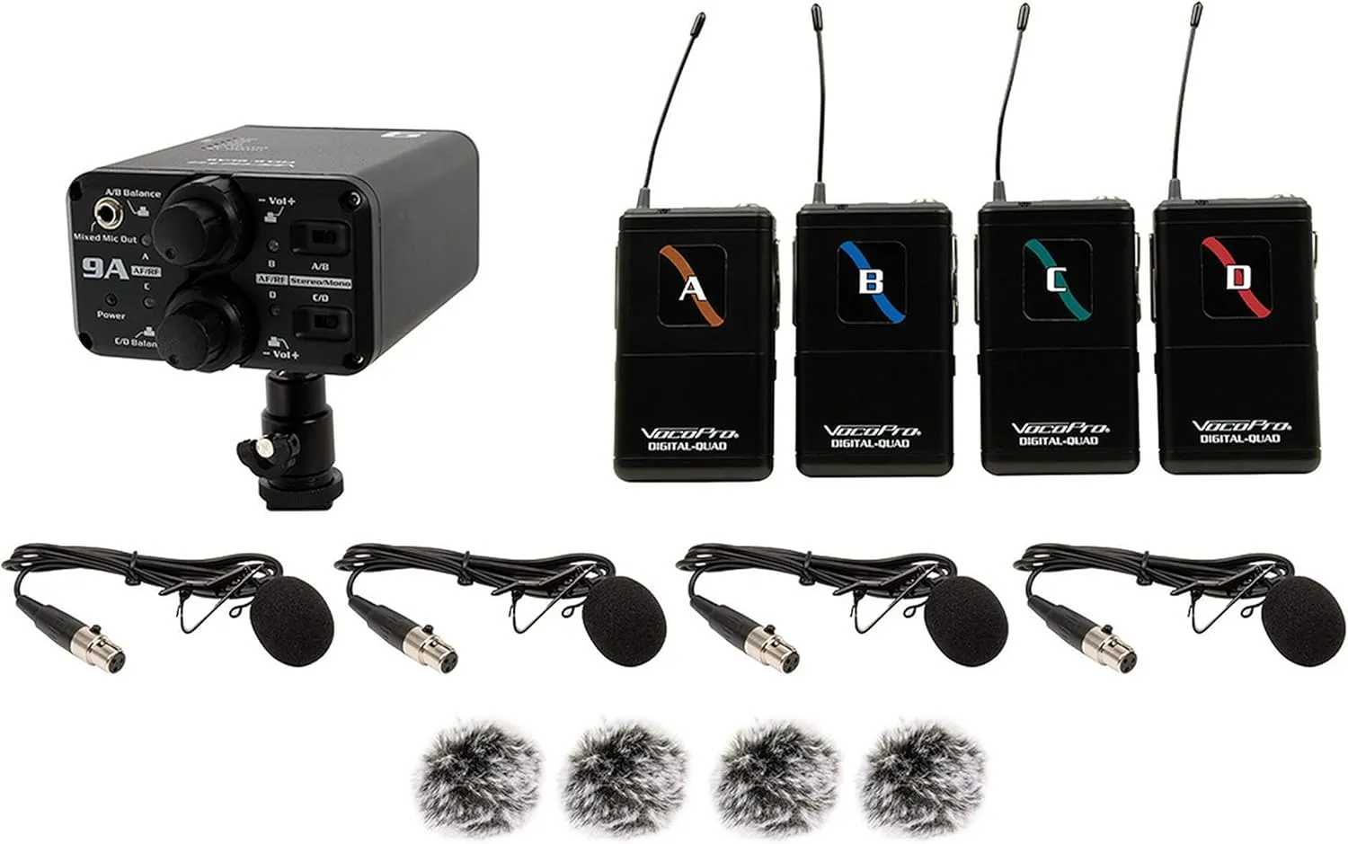 VocoPro - Portable Four Lavalier Field/Camera-Mountable Wireless Microphone System. (VCOFIELD-Quad-B1)