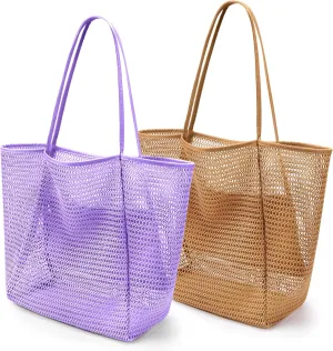 VOROLO Mesh Tote Beach Bag,Women Fairycore Hobo Bag,Shoulder Bag,Soft Summer Casual Crochet Bags