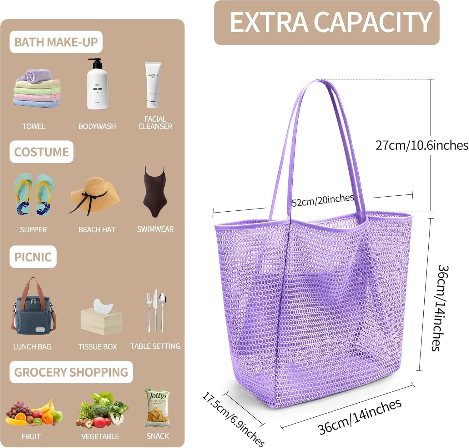 VOROLO Mesh Tote Beach Bag,Women Fairycore Hobo Bag,Shoulder Bag,Soft Summer Casual Crochet Bags