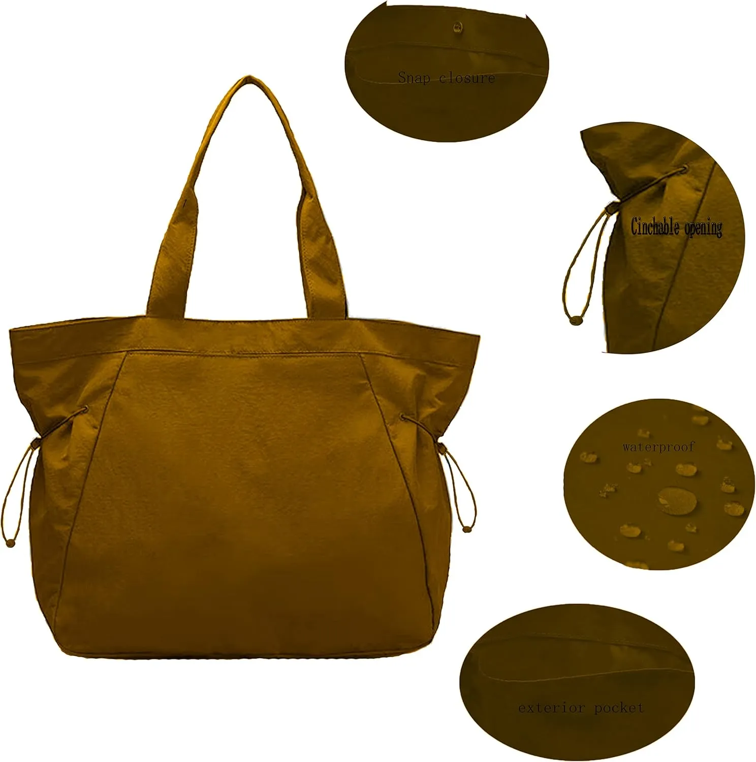 Waterproof Side-Cinch Shopper Bags Travel Tote Bags for women Shoulder Bag for Shopping Workout Beach 18L