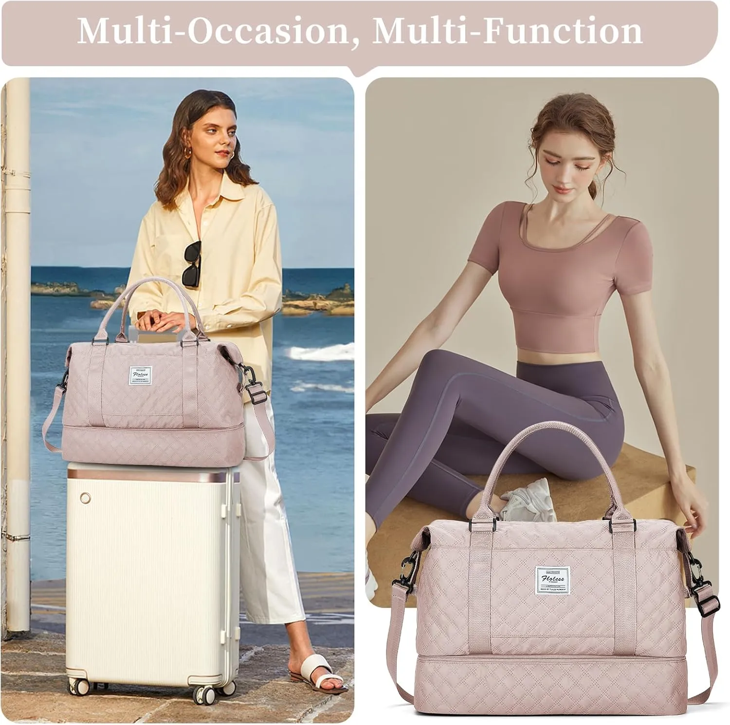 Weekender Bags for Women, Carry on Overnight Weekend Travel Duffel Bag with Shoes Compartment &Toiletry Bag, Personal Item Bag for Travel Business Trips Sport Hospital