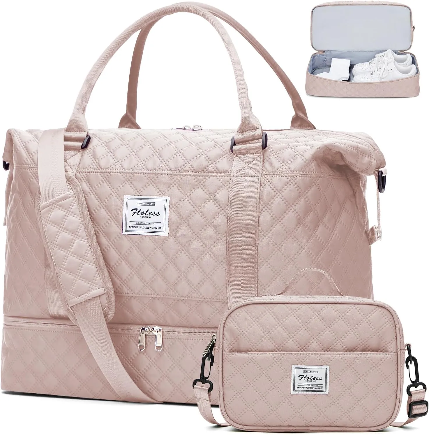 Weekender Bags for Women, Carry on Overnight Weekend Travel Duffel Bag with Shoes Compartment &Toiletry Bag, Personal Item Bag for Travel Business Trips Sport Hospital
