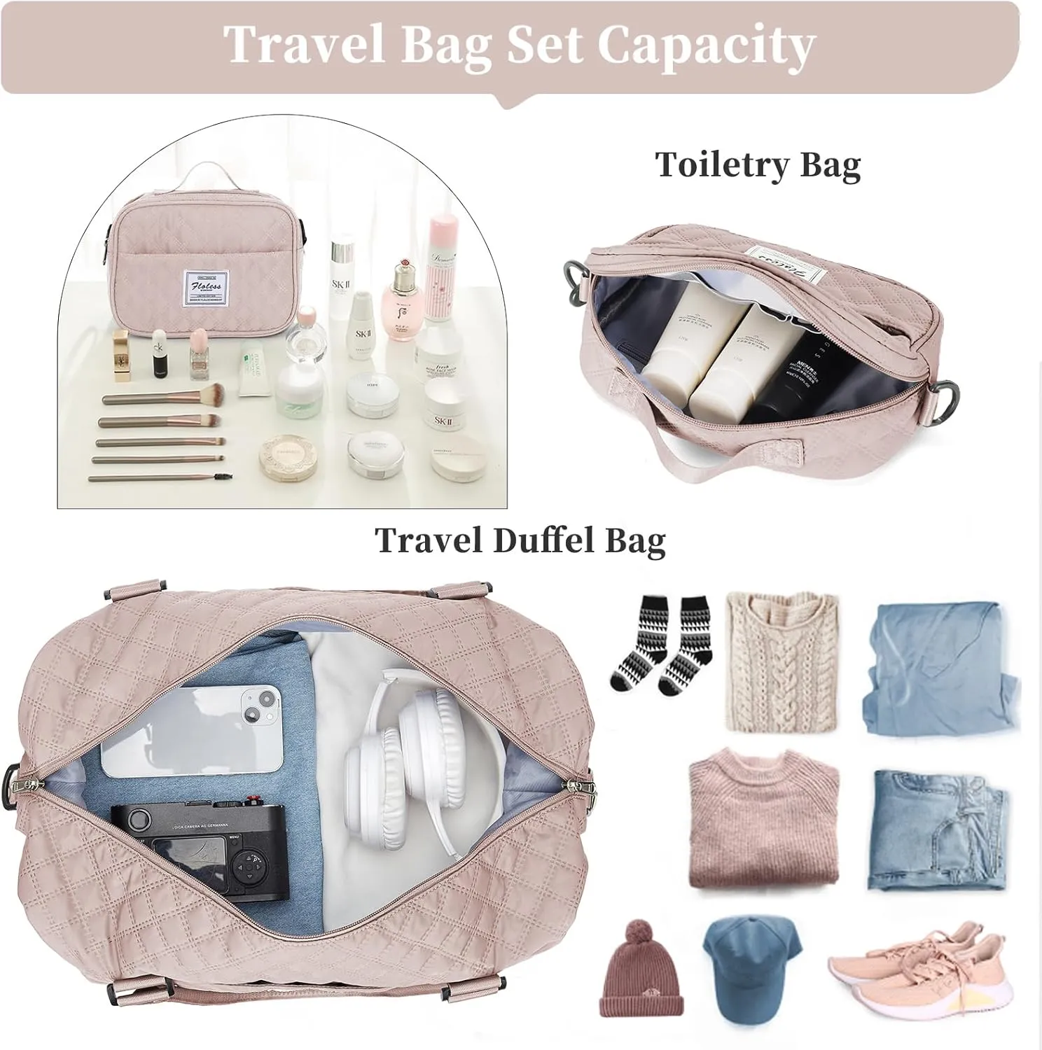 Weekender Bags for Women, Carry on Overnight Weekend Travel Duffel Bag with Shoes Compartment &Toiletry Bag, Personal Item Bag for Travel Business Trips Sport Hospital