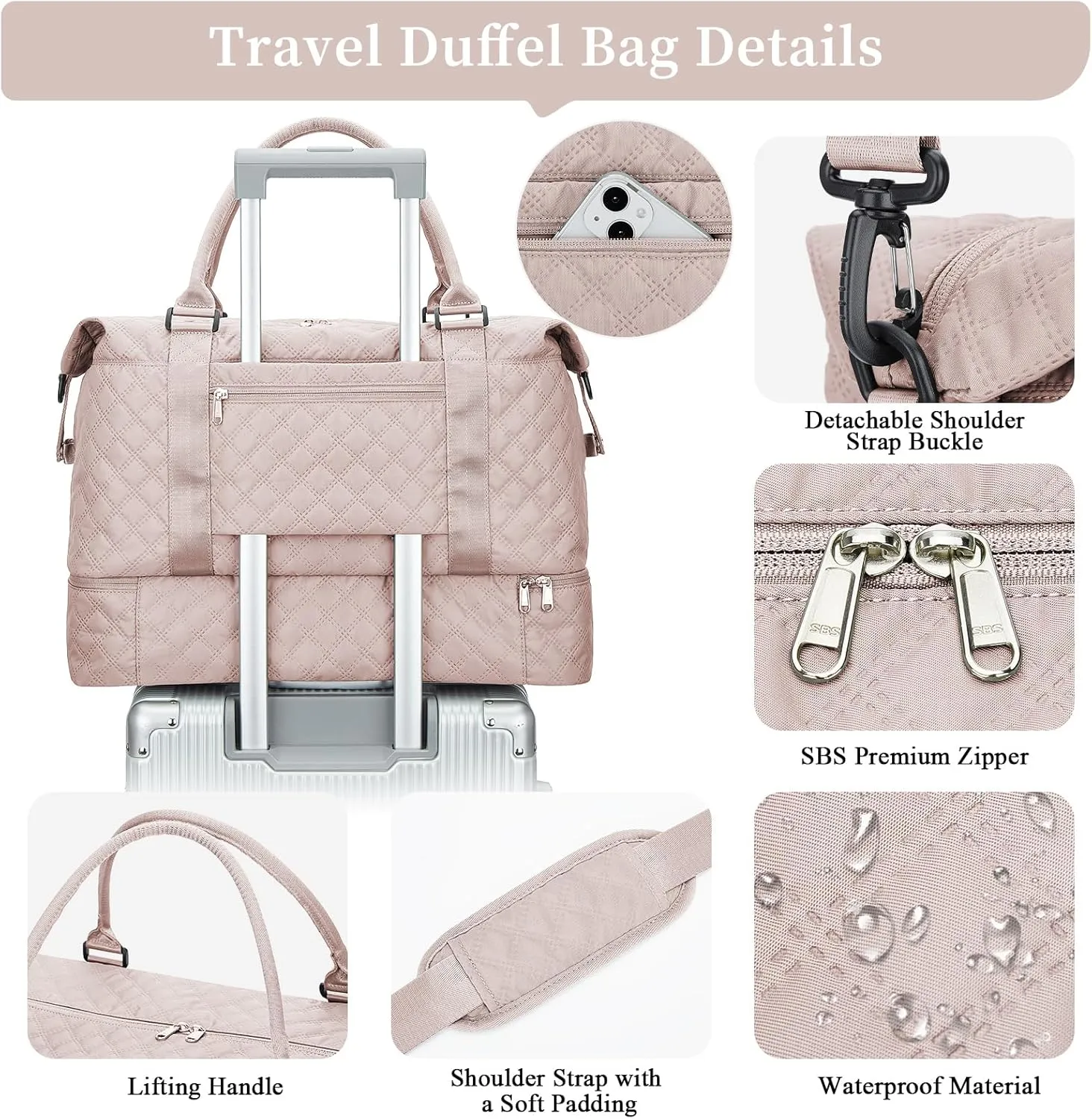 Weekender Bags for Women, Carry on Overnight Weekend Travel Duffel Bag with Shoes Compartment &Toiletry Bag, Personal Item Bag for Travel Business Trips Sport Hospital