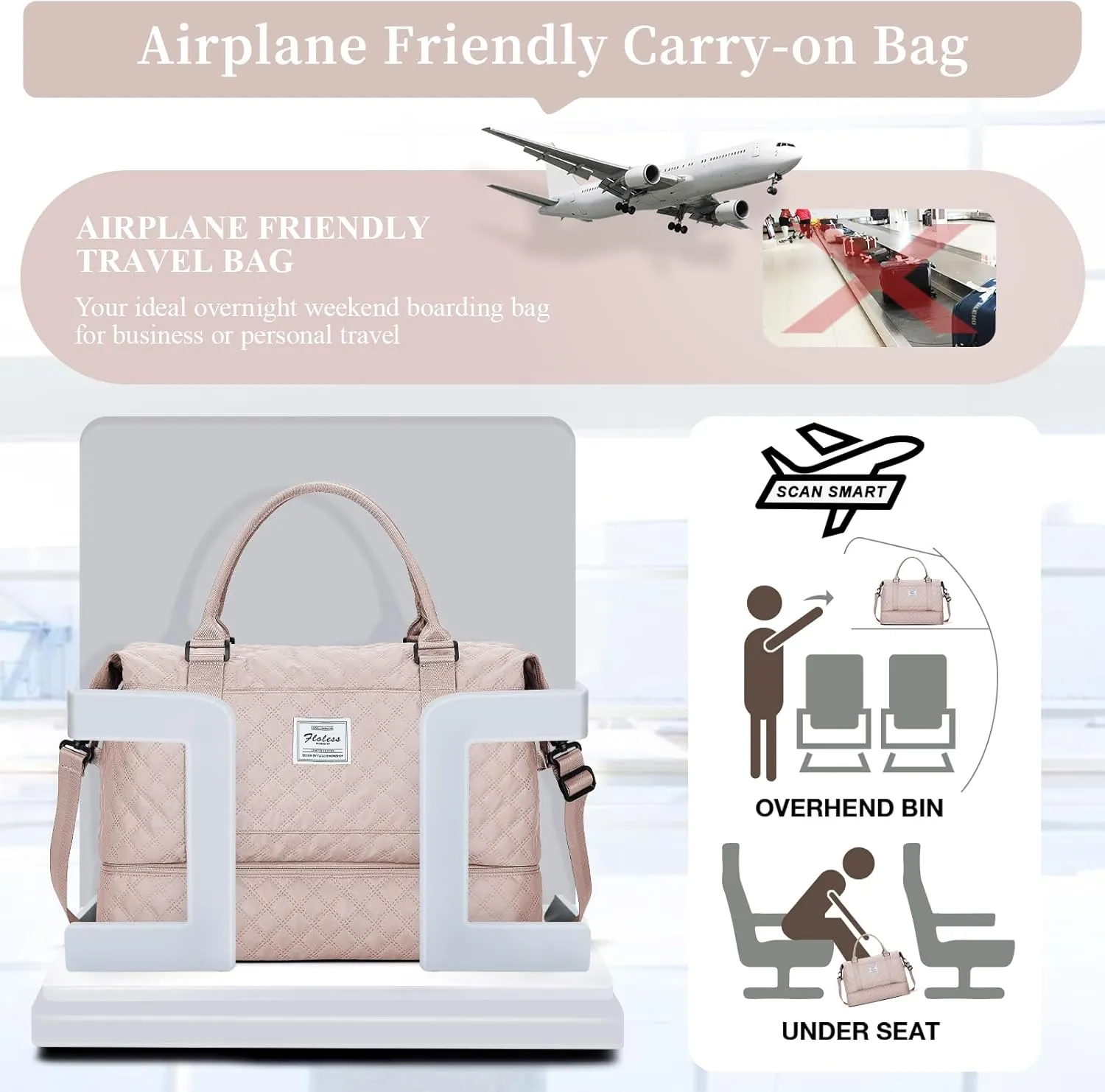 Weekender Bags for Women, Carry on Overnight Weekend Travel Duffel Bag with Shoes Compartment &Toiletry Bag, Personal Item Bag for Travel Business Trips Sport Hospital