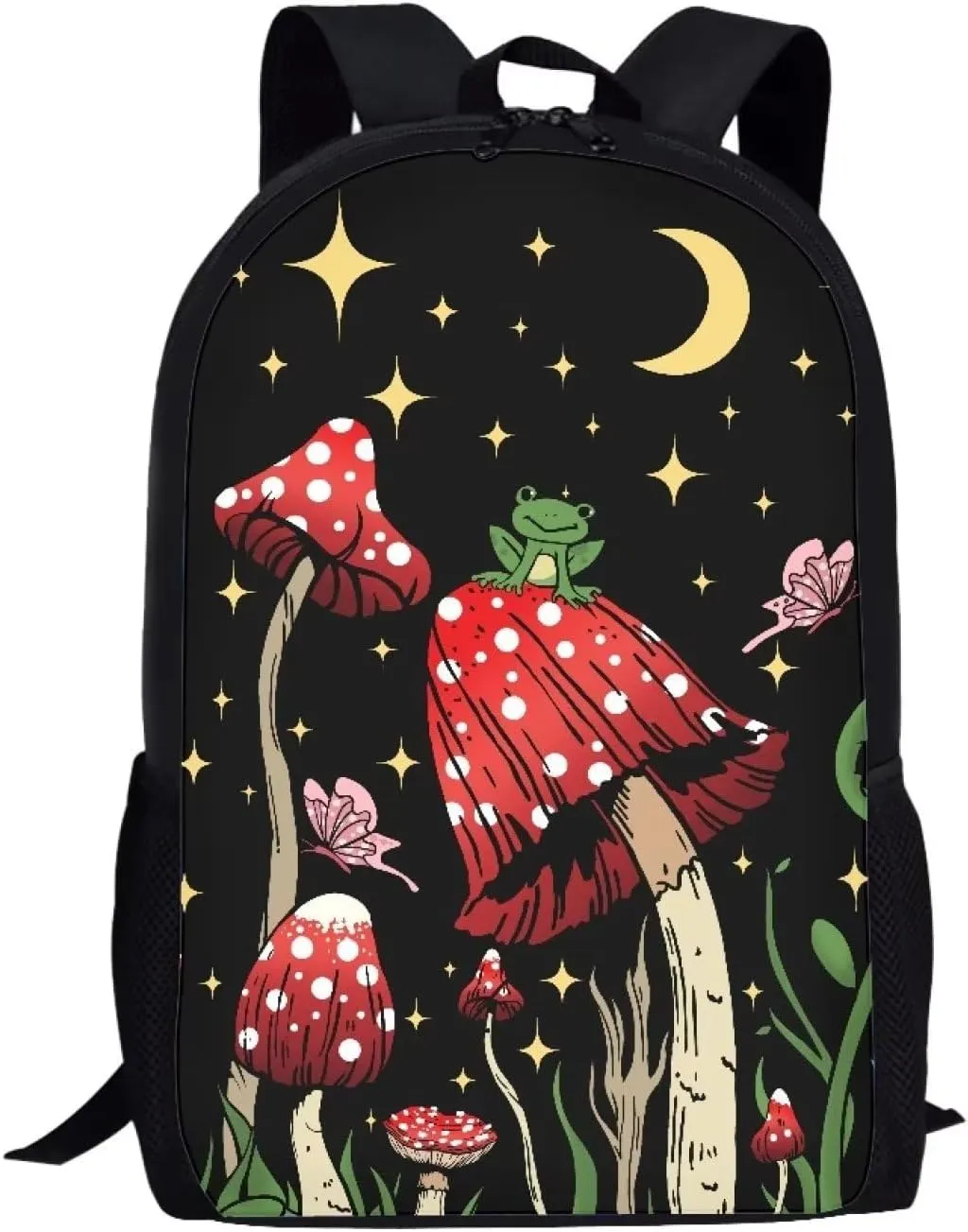 WELLFLYHOM Middle School Mushroom Frog Backpack for Girls - Light Weight Travel Bag, Casual Daypack, Laptop Bag, Back to School Supplies