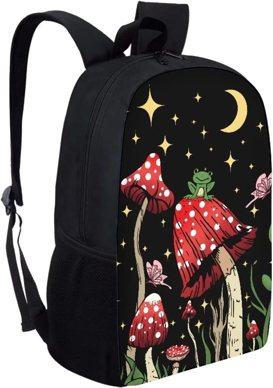 WELLFLYHOM Middle School Mushroom Frog Backpack for Girls - Light Weight Travel Bag, Casual Daypack, Laptop Bag, Back to School Supplies
