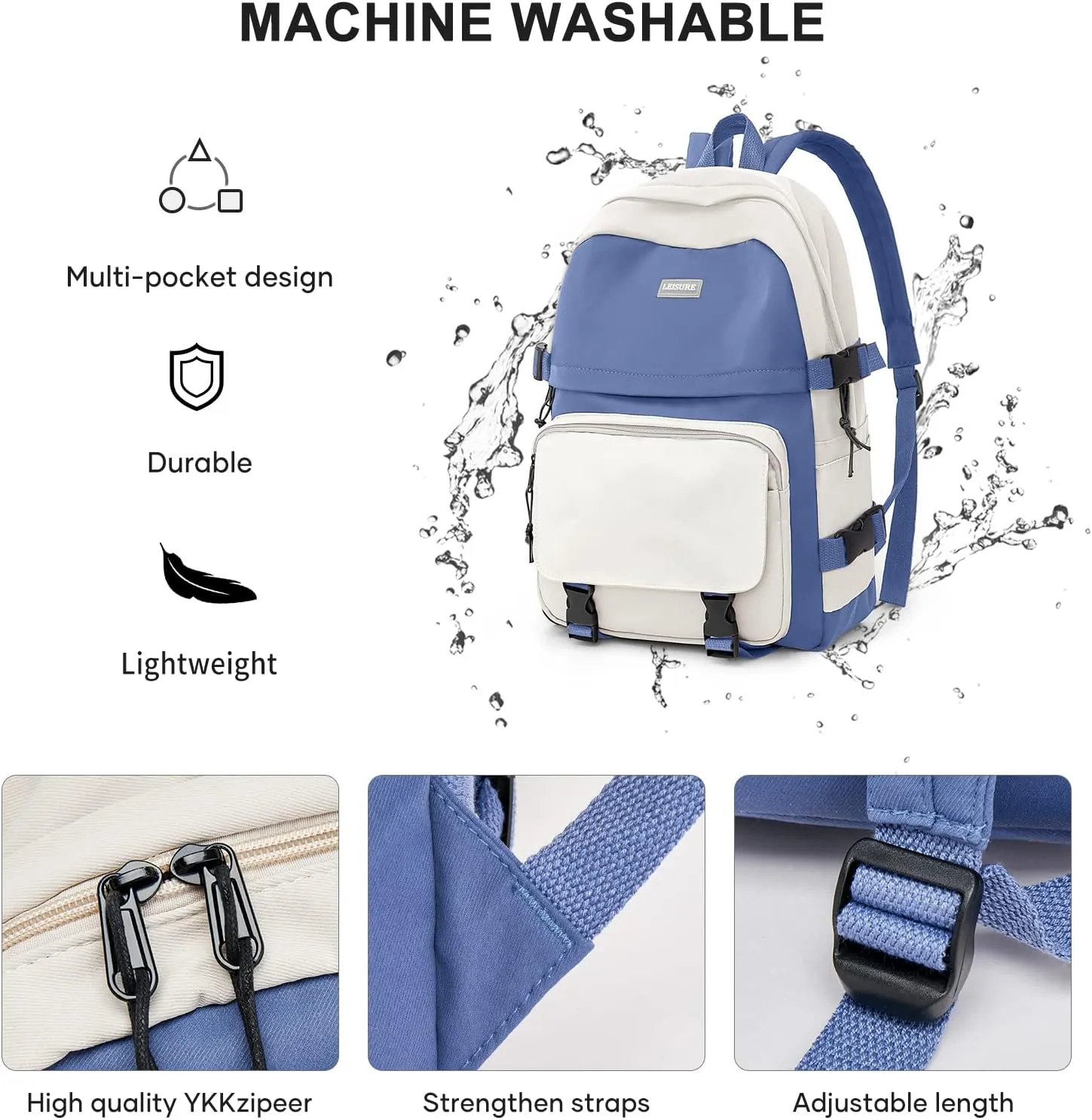 weradar Cute College Backpack for Women Men,Middle School Backpack For Teen Girls,Waterproof Travel Rucksack Casual Daypack,High School Bag For Boy,Kawaii Students(Blue)