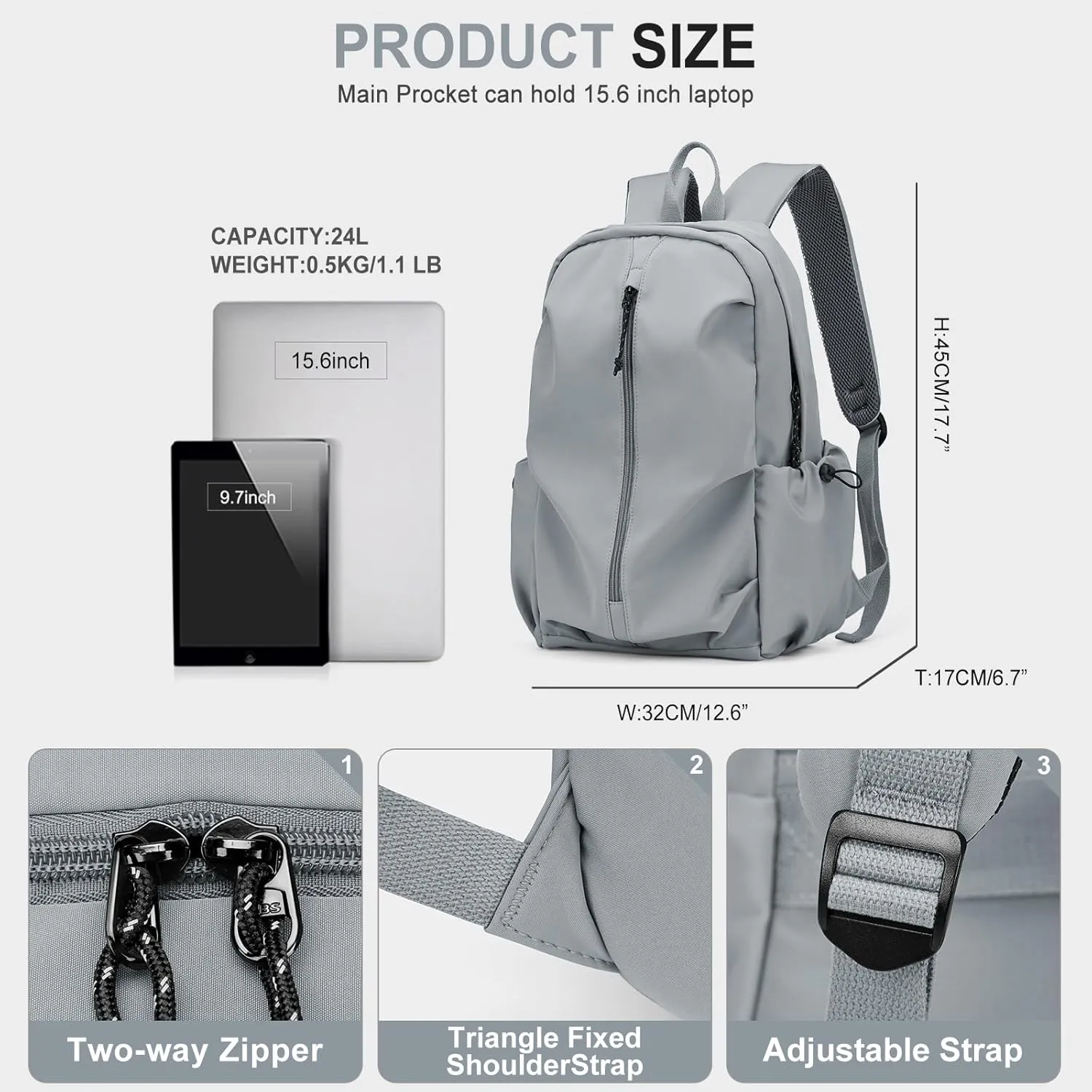 weradar School Backpack For Women Men,Waterproof College Backpack,High School Bookbag,Lightweight Casual Daypack Travel Backpack,Carry On Bag for Office/Teacher/Work(Grayish Blue)