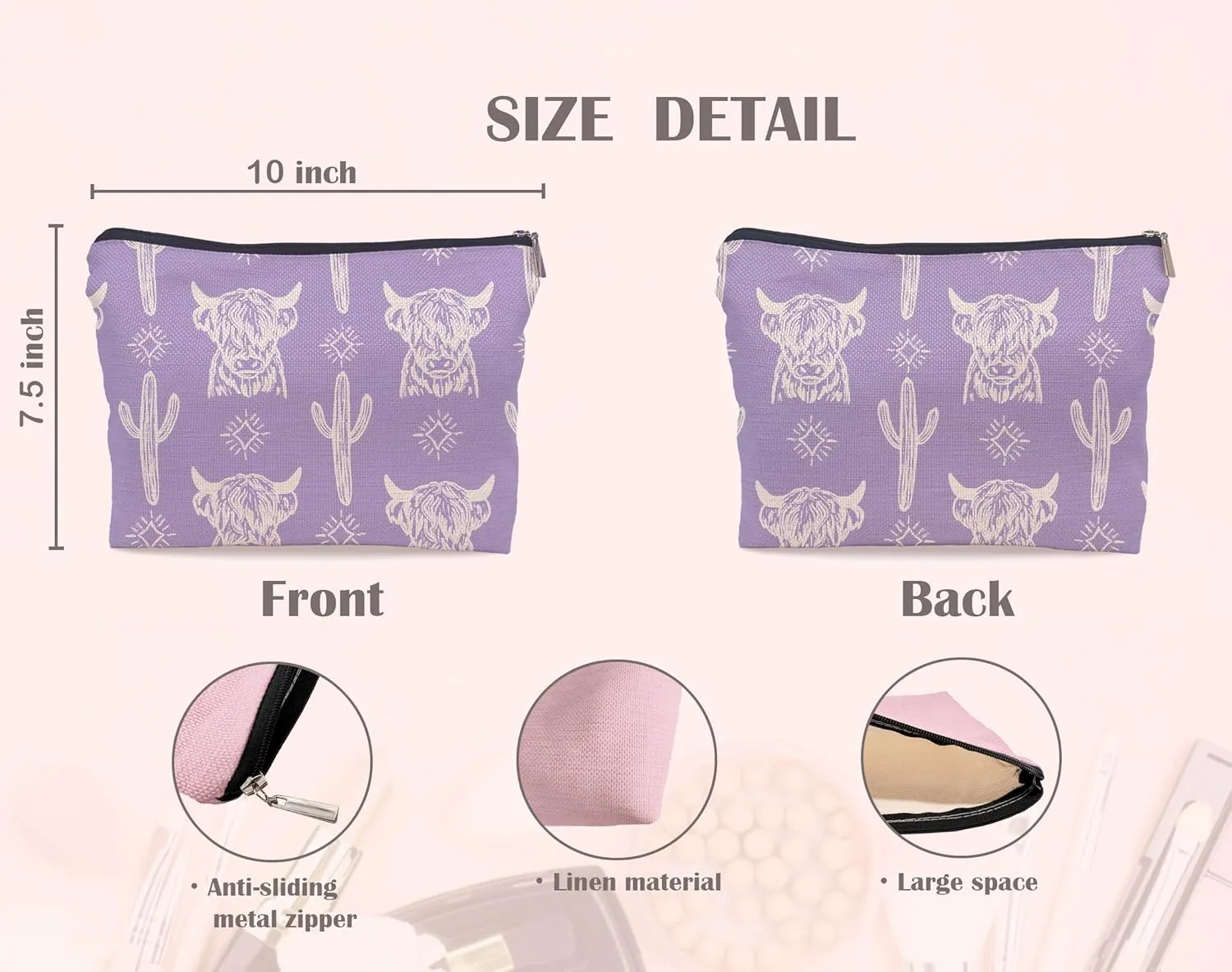 Western Makeup Bag,Western Gifts For Women,Cow Makeup Bag,Cowgirl Stuff,Western Stuff For Women,Western Gifts,Cowgirl Gifts(COW D)