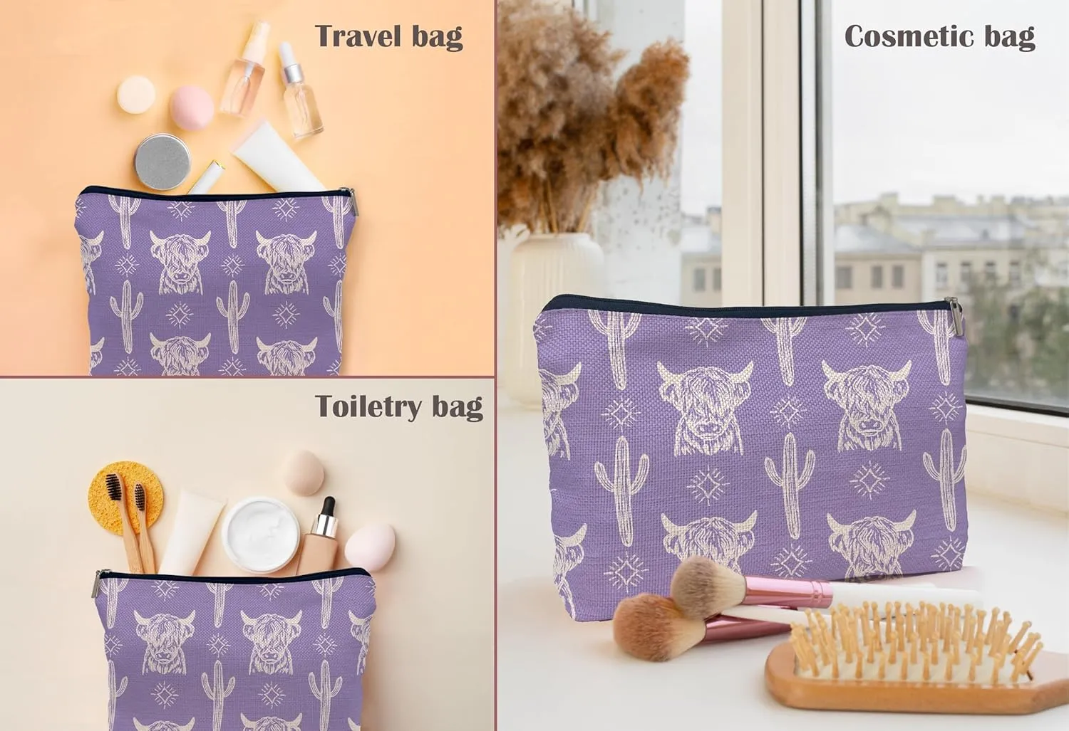 Western Makeup Bag,Western Gifts For Women,Cow Makeup Bag,Cowgirl Stuff,Western Stuff For Women,Western Gifts,Cowgirl Gifts(COW D)