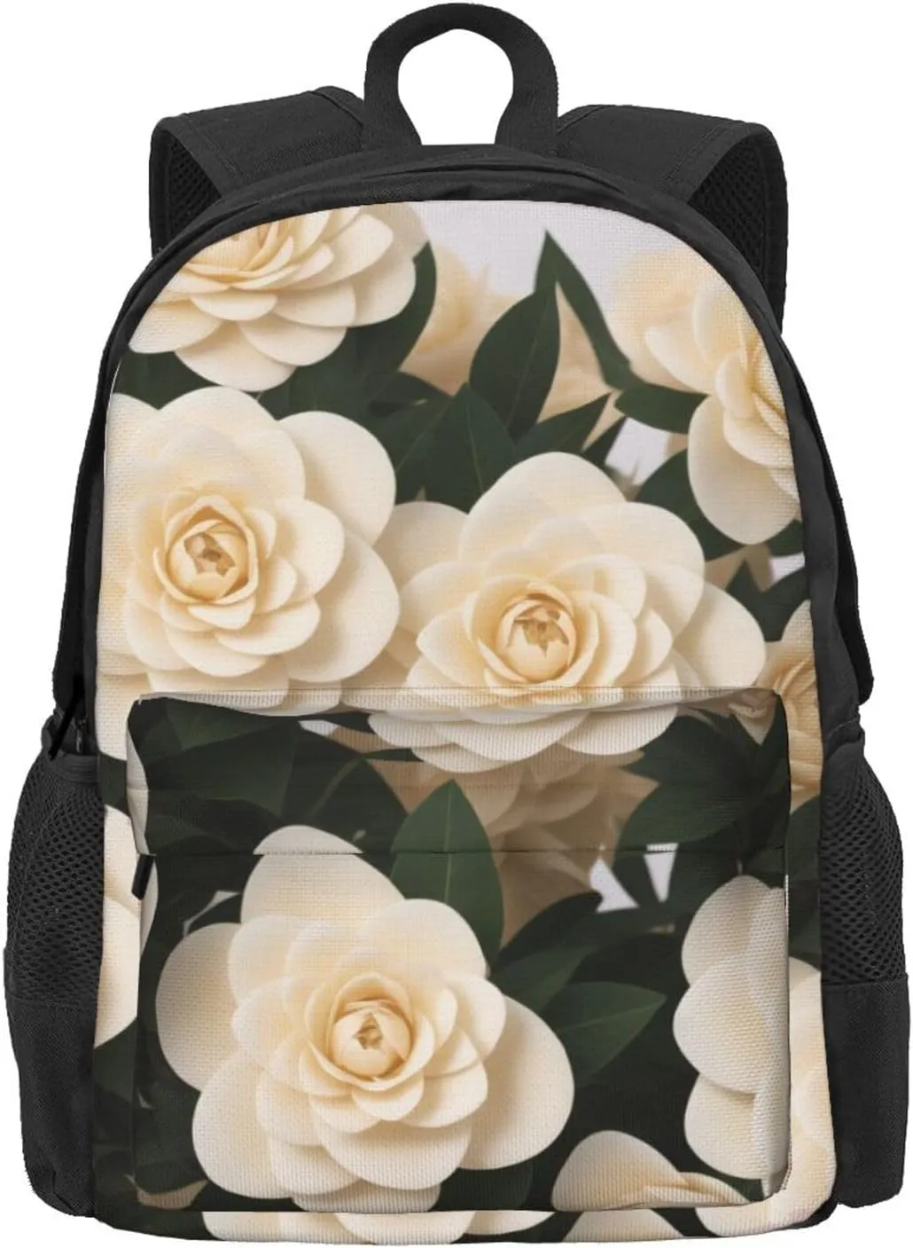 White Camellia Backpack Printing Lightweight Casual Backpack Shoulder Bags Large Capacity Laptop Backpack