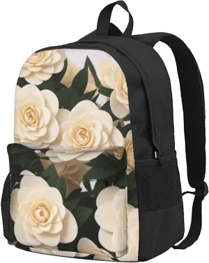 White Camellia Backpack Printing Lightweight Casual Backpack Shoulder Bags Large Capacity Laptop Backpack