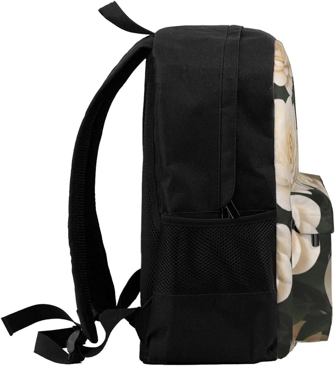 White Camellia Backpack Printing Lightweight Casual Backpack Shoulder Bags Large Capacity Laptop Backpack