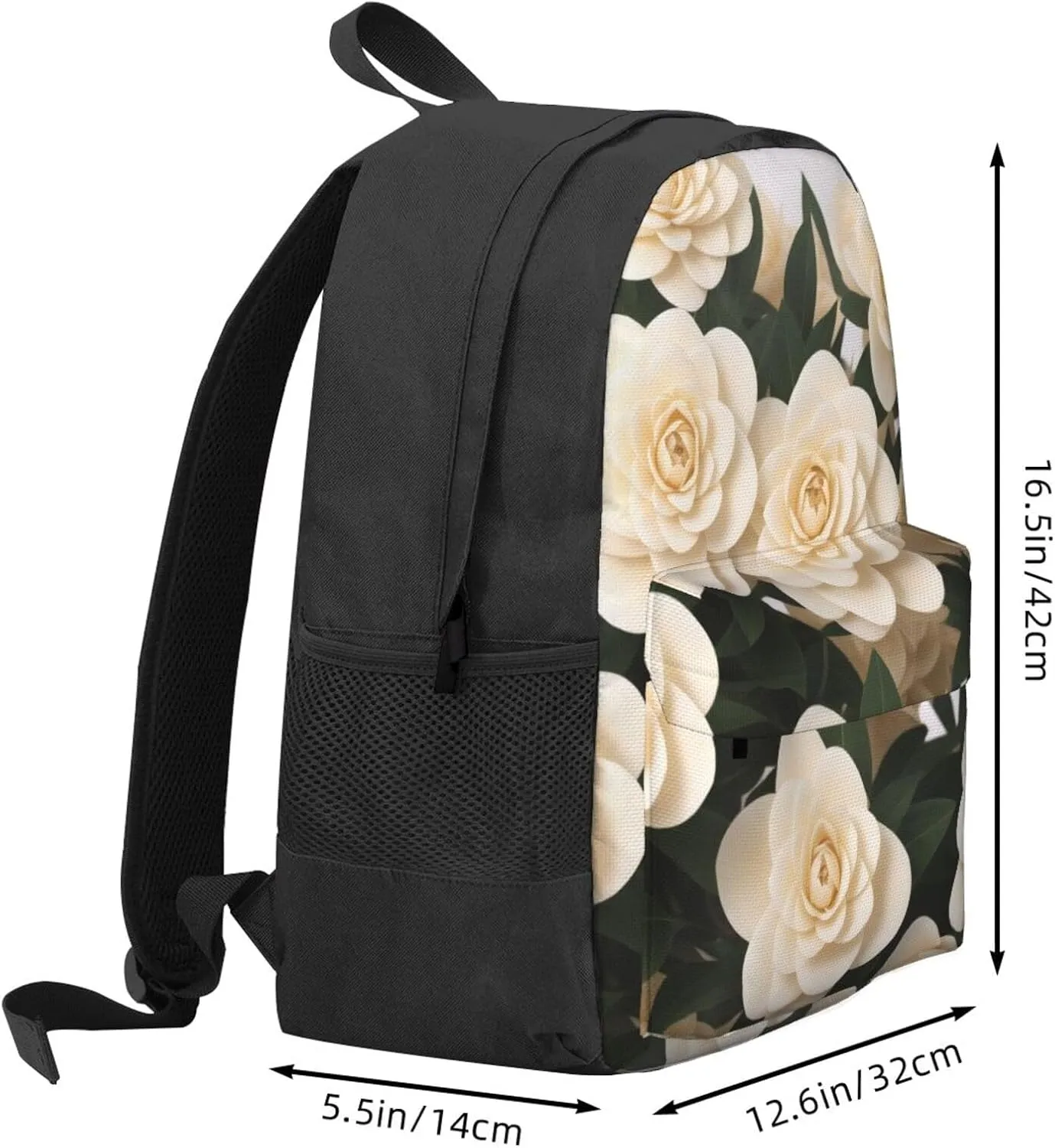 White Camellia Backpack Printing Lightweight Casual Backpack Shoulder Bags Large Capacity Laptop Backpack