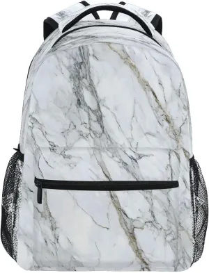 White Marble with Hints Of Black Pattern Backpack for Girls School Bags Bookbags for Teen Kids Travel Bag