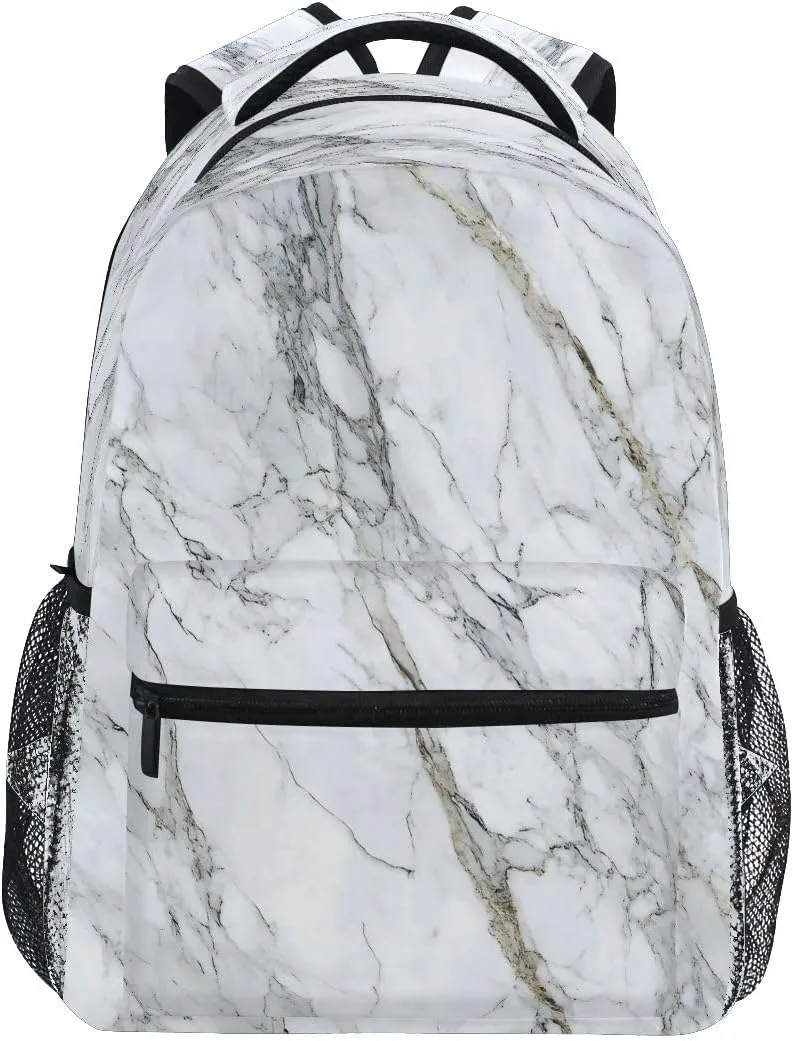 White Marble with Hints Of Black Pattern Backpack for Girls School Bags Bookbags for Teen Kids Travel Bag