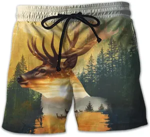 Wildlife Animals Men's Swim Trunks - Watercolor Mens Swim Trunks with Mesh Lining Swimwear Bathing Suits Set 01