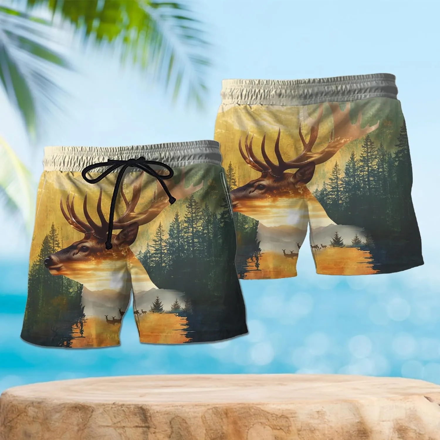 Wildlife Animals Men's Swim Trunks - Watercolor Mens Swim Trunks with Mesh Lining Swimwear Bathing Suits Set 01