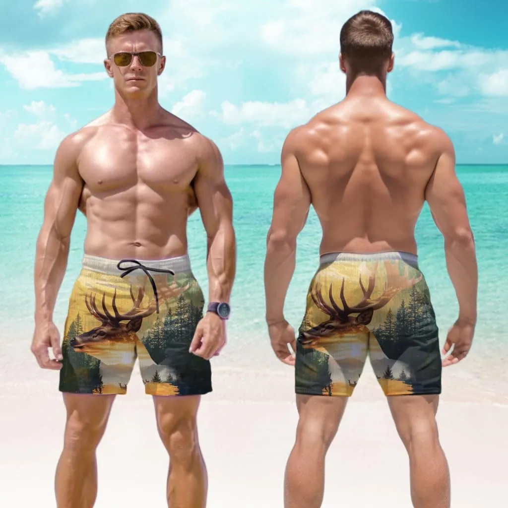 Wildlife Animals Men's Swim Trunks - Watercolor Mens Swim Trunks with Mesh Lining Swimwear Bathing Suits Set 01