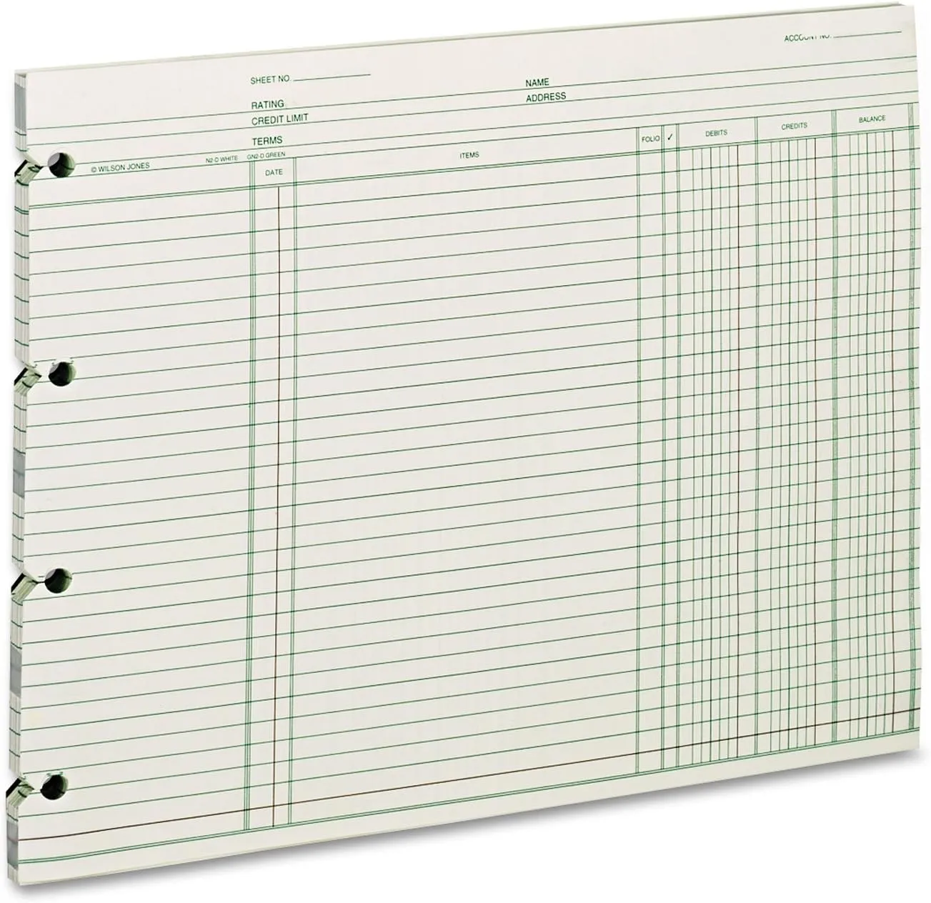 Wilson Jones Ledger Paper, Balance Ledger, 9-1/4" x 11-7/8", Green, 100 Sheets (GN2D)
