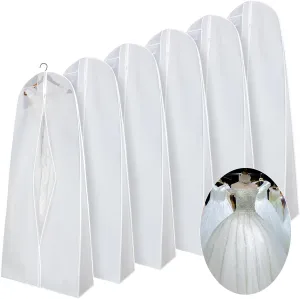 Windyun 6 Pack Wedding Dress Garment Bags 71'' Dress Bags for Gowns Long with 9" Gusseted for Travel Hanging Clothes Storage(White)