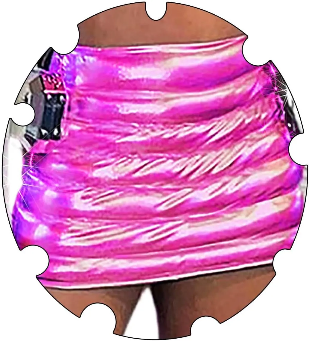 Woeoe Women's Metallic Shiny Skirt Blue Puffer Skirts Bubble Rave Winter Warm Bottom Outfit Clubwear
