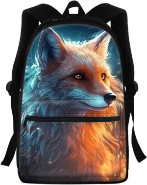 Wolf Fox Cool Animal Printed School Backpack for Boy Men Casual Lightweight Travel School Bags Daypack Knapsack,Blue Yellow Fox