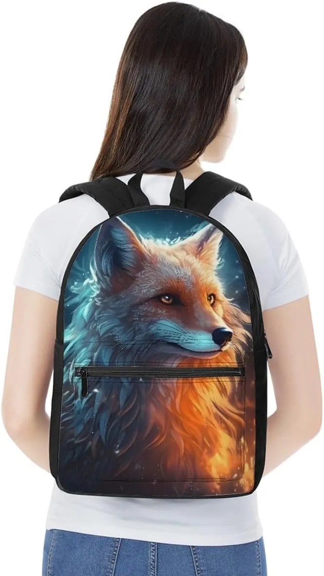 Wolf Fox Cool Animal Printed School Backpack for Boy Men Casual Lightweight Travel School Bags Daypack Knapsack,Blue Yellow Fox