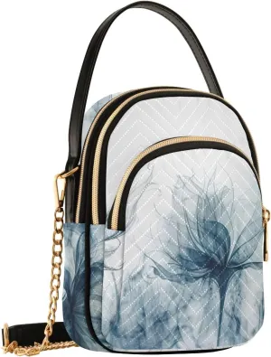 Women Crossbody Sling Bags Blue Flower Emitting Print, Compact Fashion Handbags Purse with Chain Strap Top handle for Evening Party Dating Travel