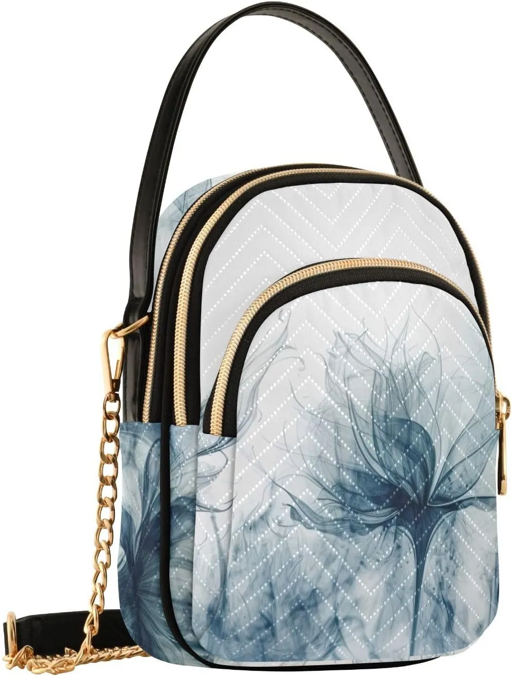 Women Crossbody Sling Bags Blue Flower Emitting Print, Compact Fashion Handbags Purse with Chain Strap Top handle for Evening Party Dating Travel