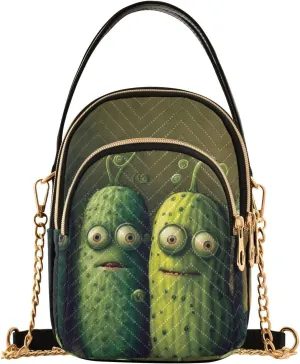 Women Crossbody Sling Bags Cute Cucumbers Print, Compact Fashion Handbags Purse with Chain Strap Top handle for Evening Party Dating Travel