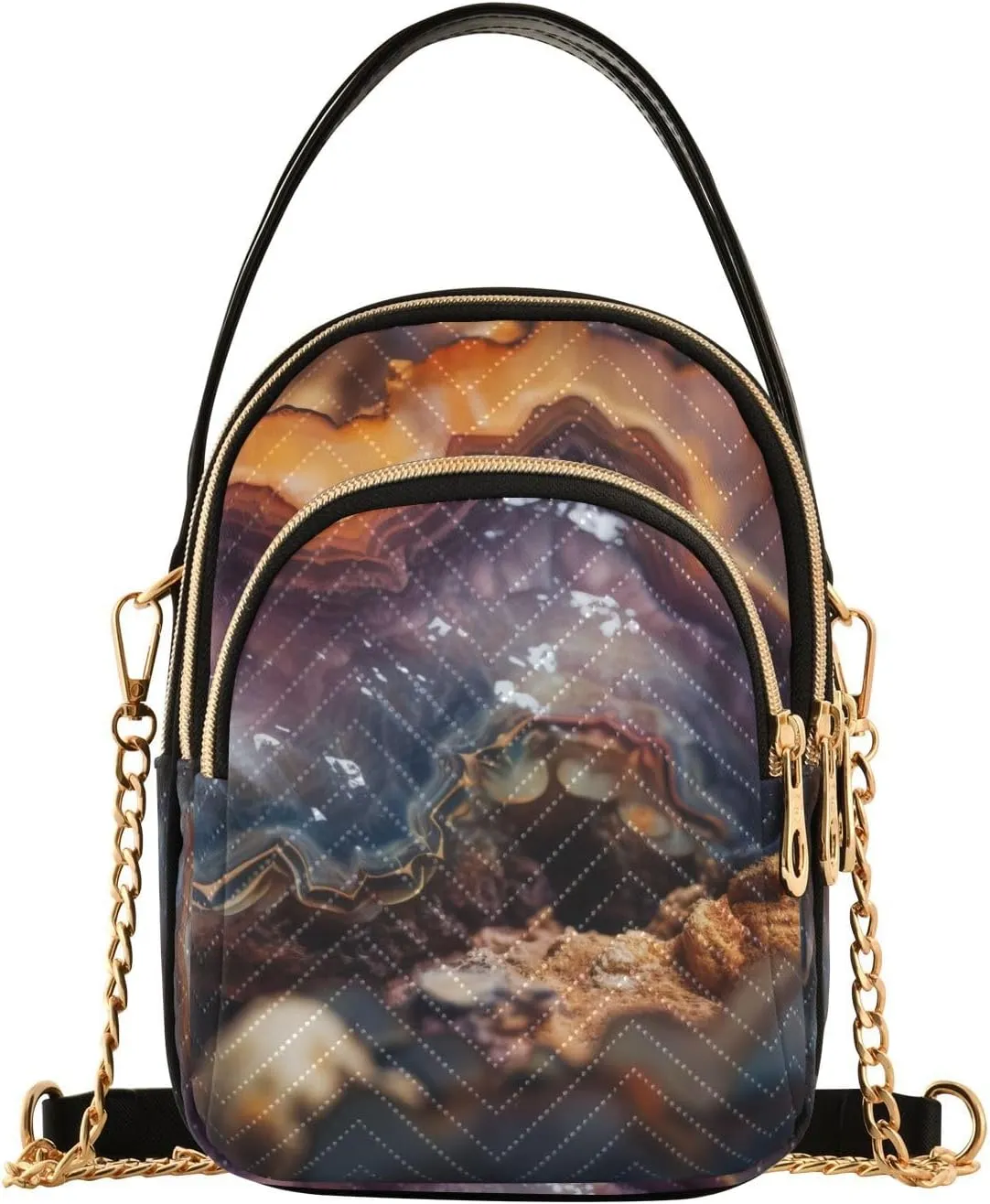 Women Crossbody Sling Bags Quartz Section Print, Compact Fashion Handbags Purse with Chain Strap Top handle for Evening Party Dating Travel