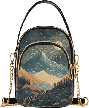 Women Crossbody Sling Bags Starry Night Sky Flat Print, Compact Fashion Handbags Purse with Chain Strap Top handle for Evening Party Dating Travel