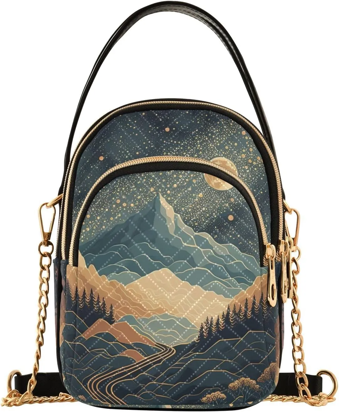 Women Crossbody Sling Bags Starry Night Sky Flat Print, Compact Fashion Handbags Purse with Chain Strap Top handle for Evening Party Dating Travel