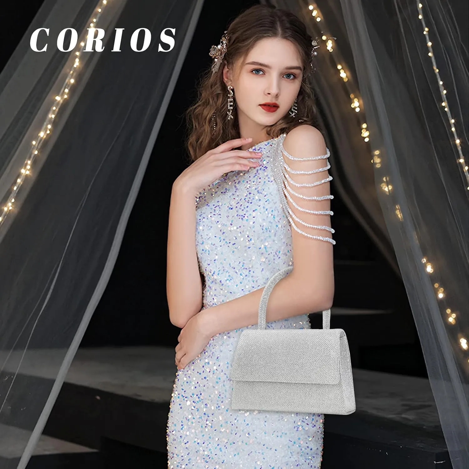 Women Evening Bag Glitter Clutch Bag Sparkly Handbag Bridal Wedding Purse