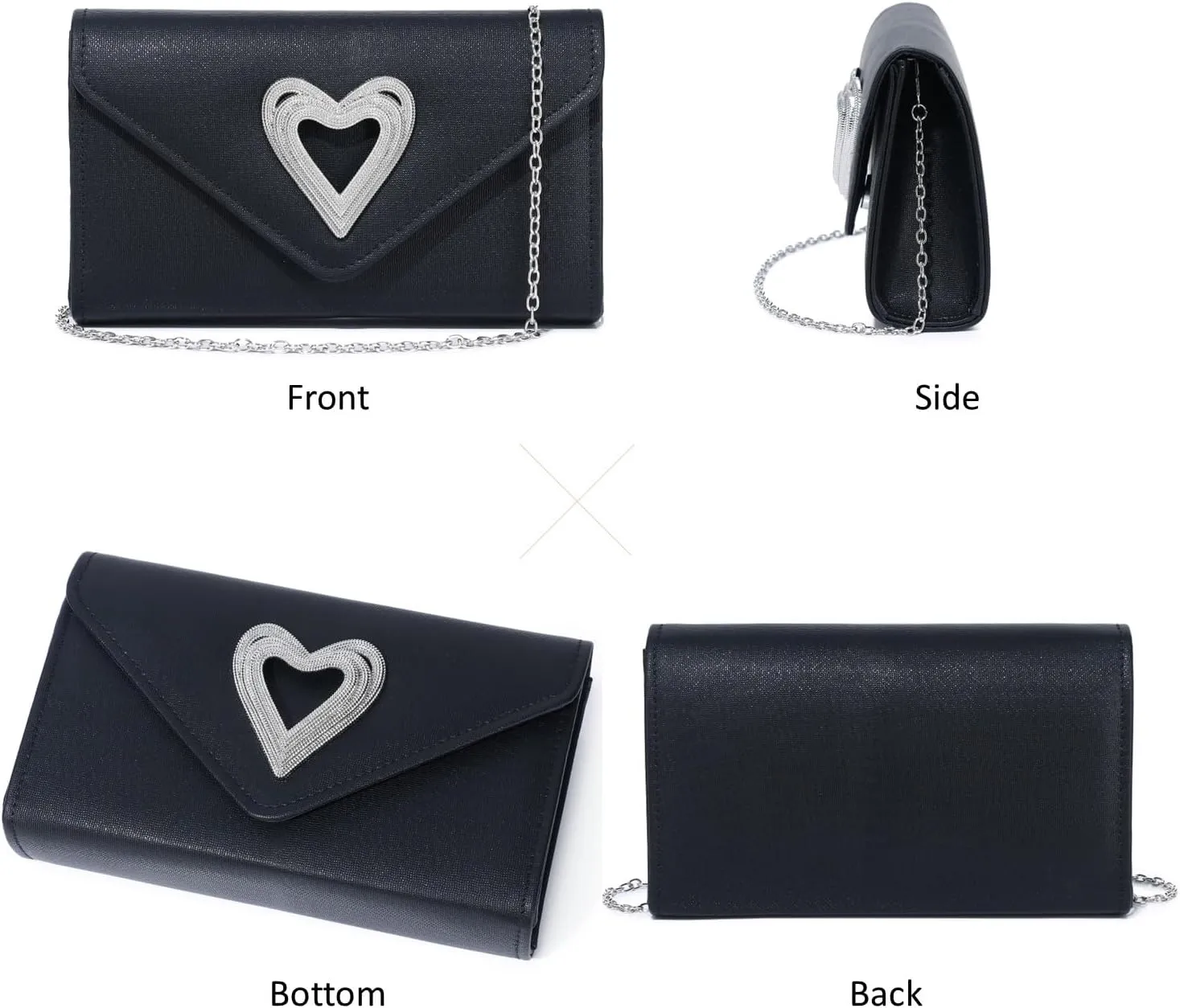 Women Heart Evening Bag Shiny Evening Clutch Purse for Women Sparkly Wedding Shiny Party Prom Purse Dressy Clutch Bags
