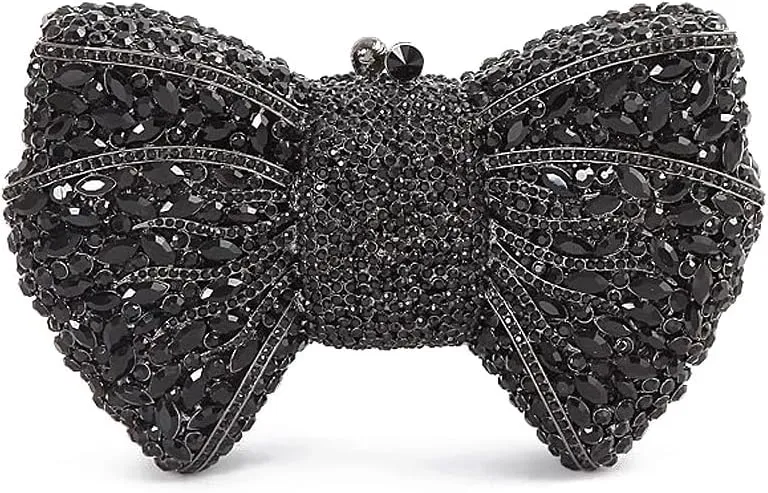 Women Luxury Bowknot Shaped Evening Clutch Sparkling Rhinestones Handbag for Banquet Wedding Party