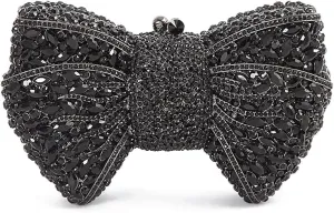 Women Luxury Bowknot Shaped Evening Clutch Sparkling Rhinestones Handbag for Banquet Wedding Party