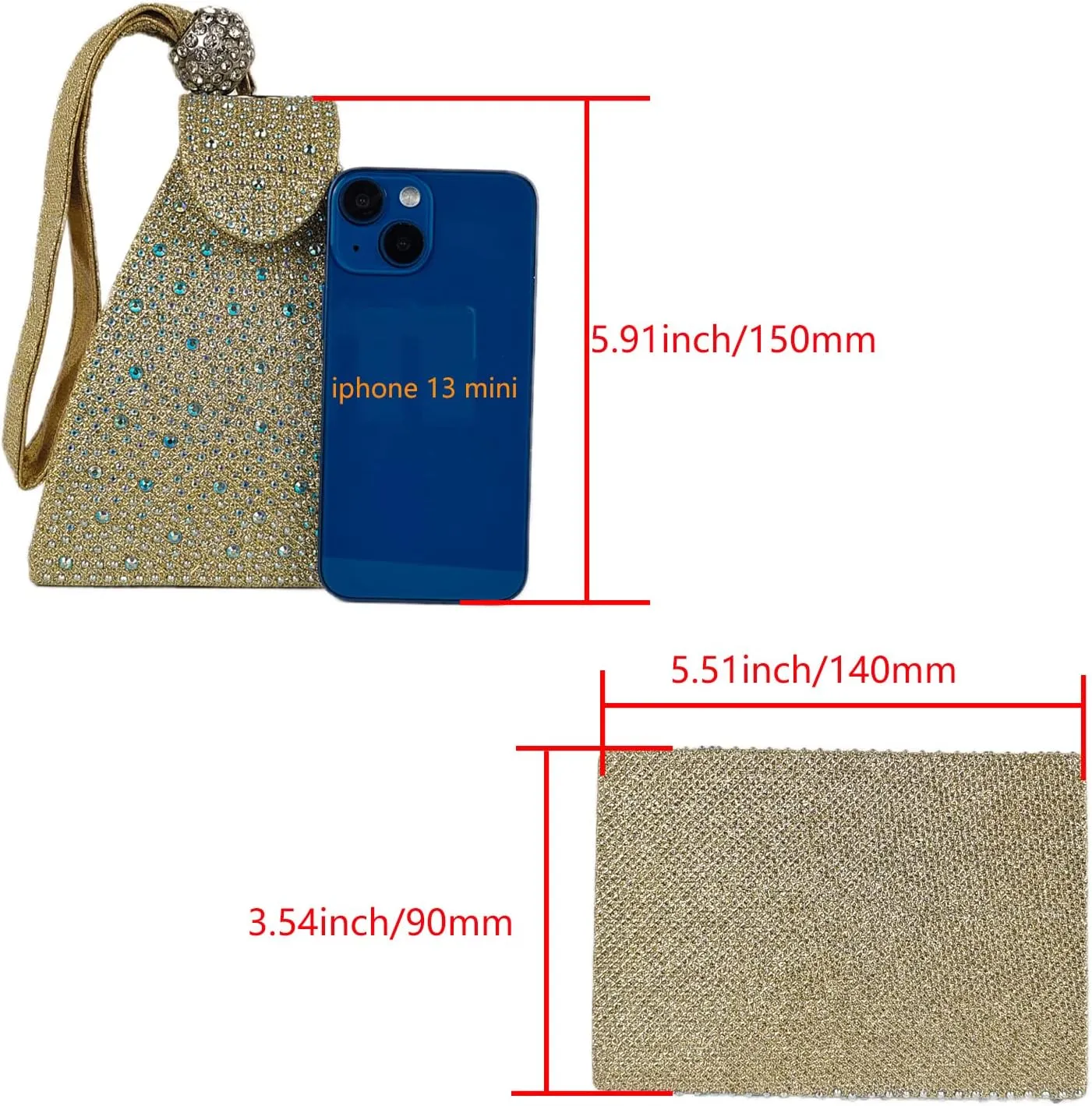 Women Rhinestone Unique Evening Bag Triangle Handbag Wristlet Clutch Purse Wrist Bag